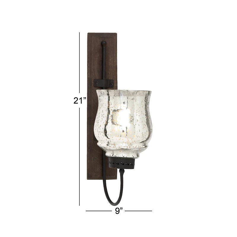 Brown Mango Wood Traditional Candle Wall Sconce, 21" x 9" x 4"