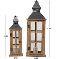 Brown Wood Lighthouse Style Candle Lantern Set