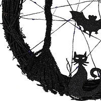 13" Black & Purple LED Halloween Twig Wreath with Bats