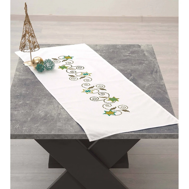 Leisure Arts® Modern Green Star Table Runner Stamped Cross Stitch Kit