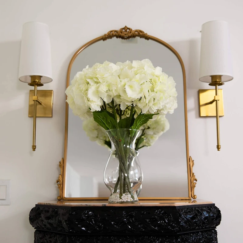 20" White Artificial Hydrangea Arrangement in Glass Vase