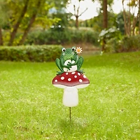 Glitzhome® 30" Metal Stacked Mushroom & Frog Yard Stake
