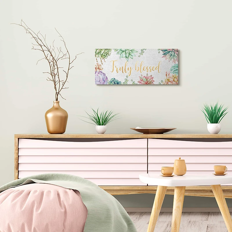 Stupell Industries Truly Blessed Sentiments Modern Succulent Greenery Canvas Wall Art