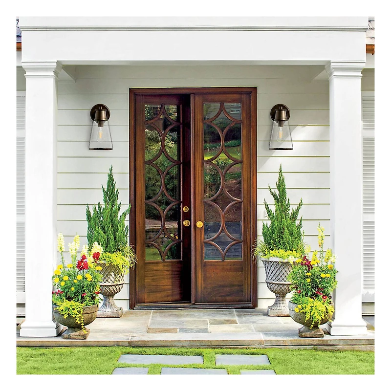 Hello Honey® Robert Stevenson Lighting Jaxon 13.5" Metal & Seedy Glass Outdoor Wall Sconce