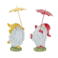 Whimsical Dancing Garden Gnome Figurines with Umbrellas Set
