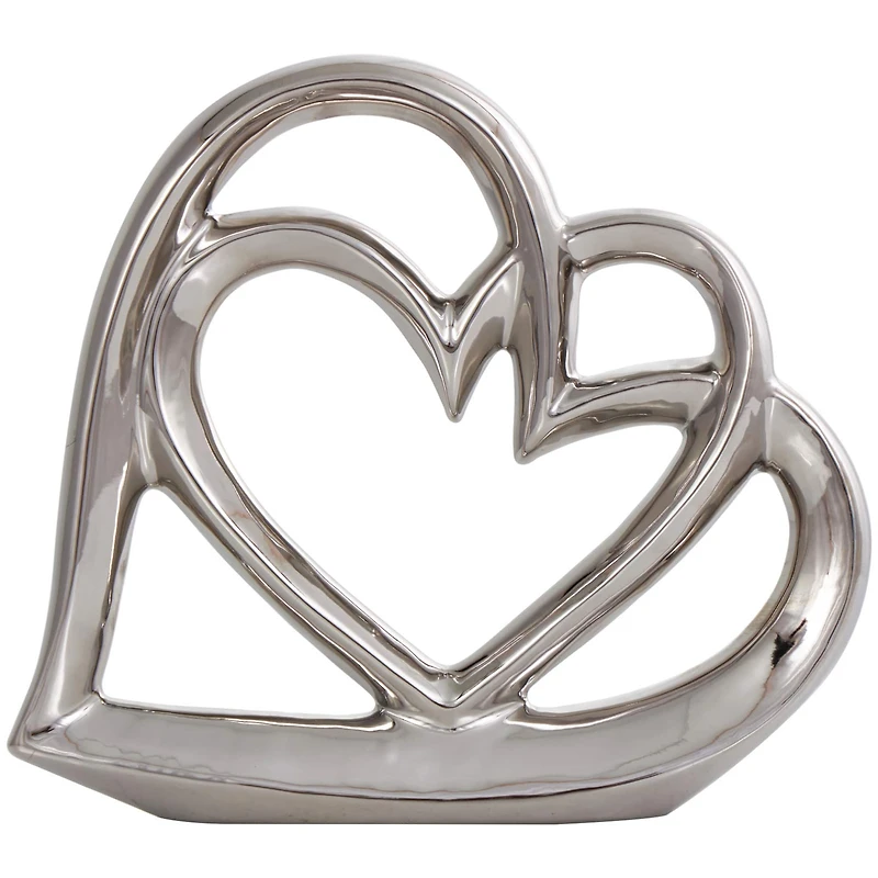 10" Silver Ceramic Heart Abstract Overlapping Sculpture