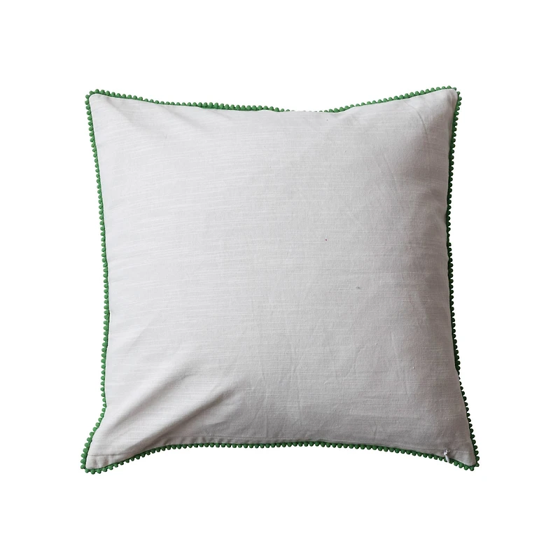 Hello Honey® 18" Embroidered Merry Christmas Deer Cotton Slub Throw Pillow with Pom Pom Trim