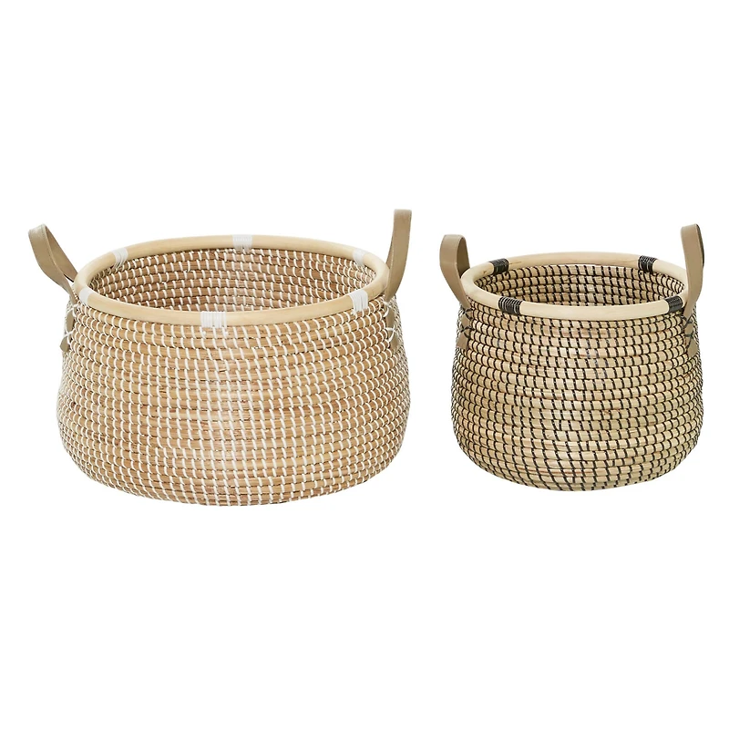 Natural Wheat Beige Round Contemporary Storage Basket Set