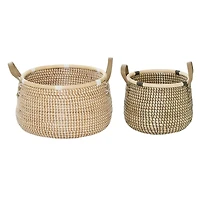 Natural Wheat Beige Round Contemporary Storage Basket Set