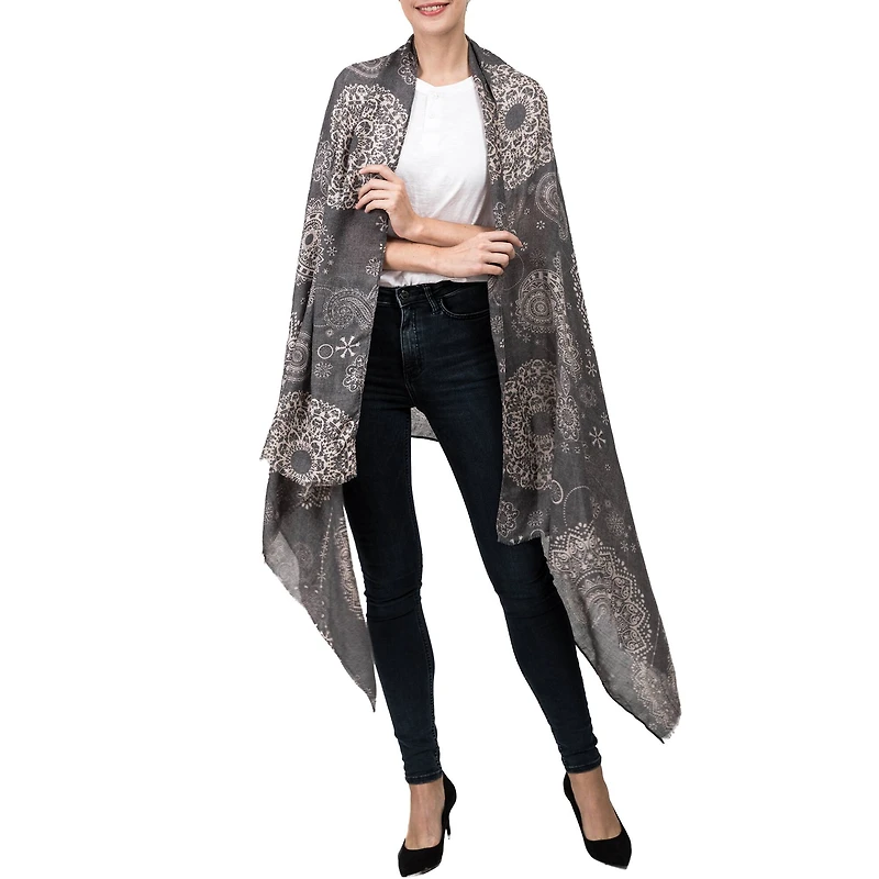 Glitzhome® 80" Gray Paisley Print Scarf with Fringe