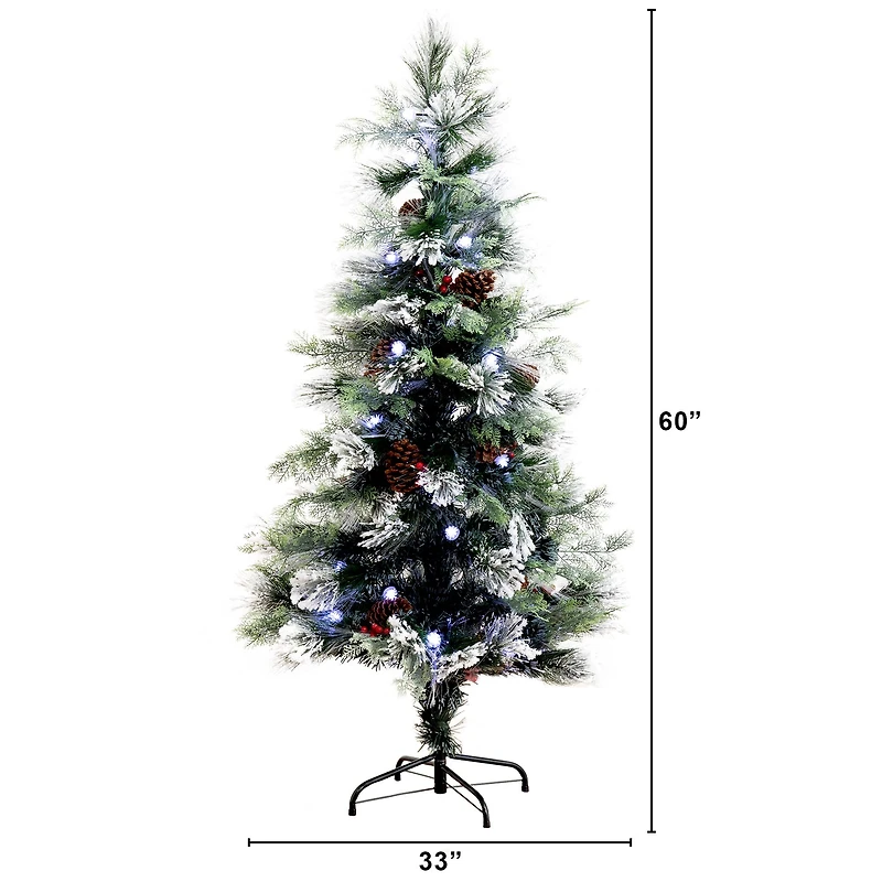 5ft. Fiber Optic White LED Lights Flocked Artificial Christmas Tree with White Pinecone