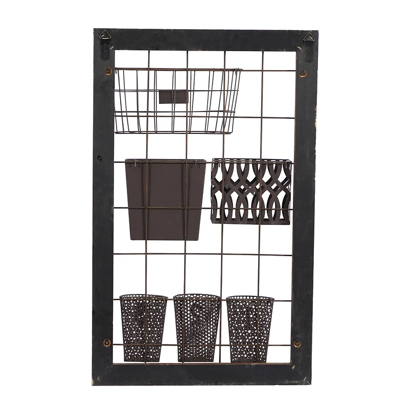 32" Brown Metal Farmhouse Magazine Rack Holder