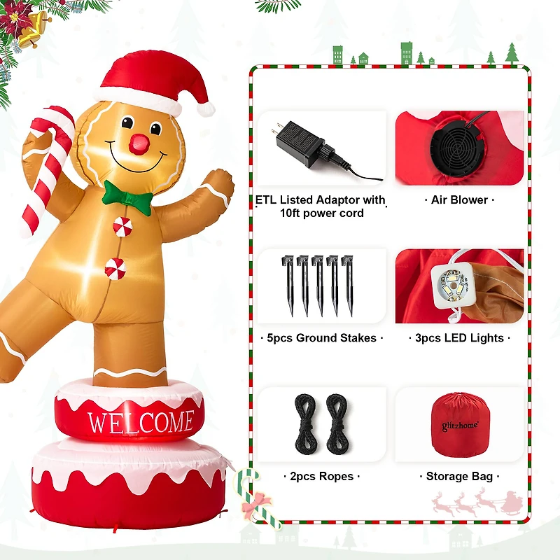 Glitzhome® 6ft. Lighted Inflatable Rotating Gingerbread Man Décor