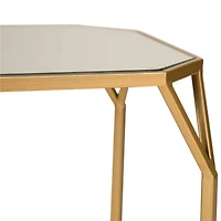 Glitzhome® Gold Metal Square Accent Table with Glass Top Set