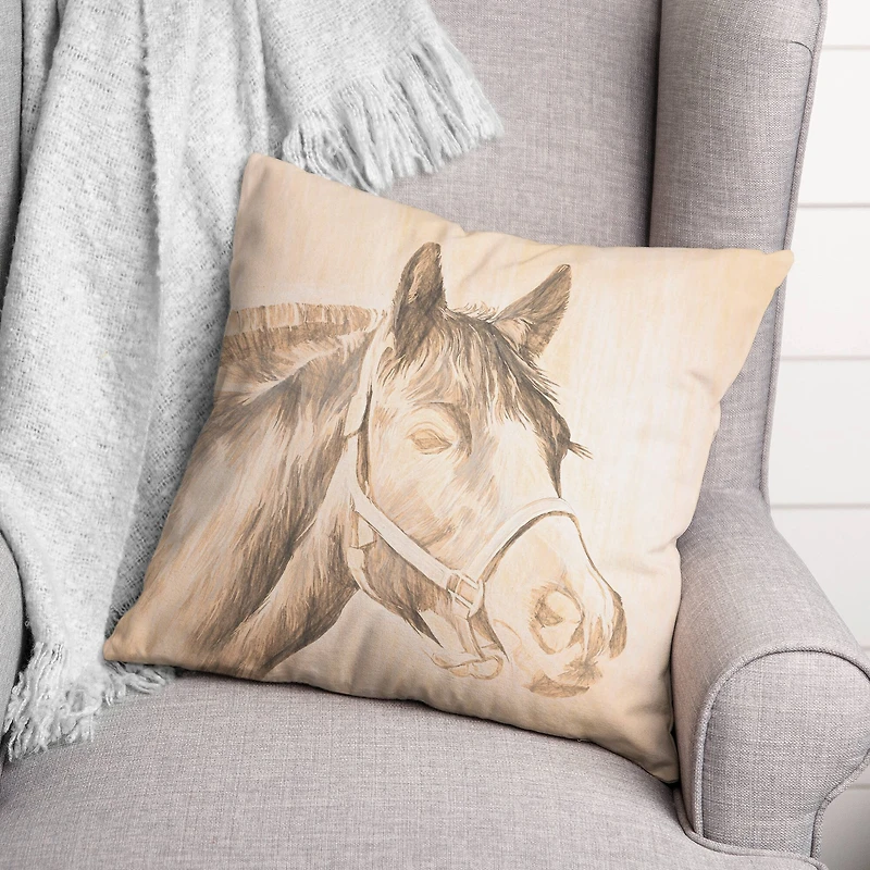 Black And White Horse Throw Pillow