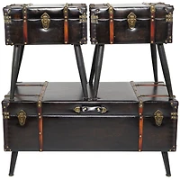 Black Faux Leather Studded Coffee Table Set