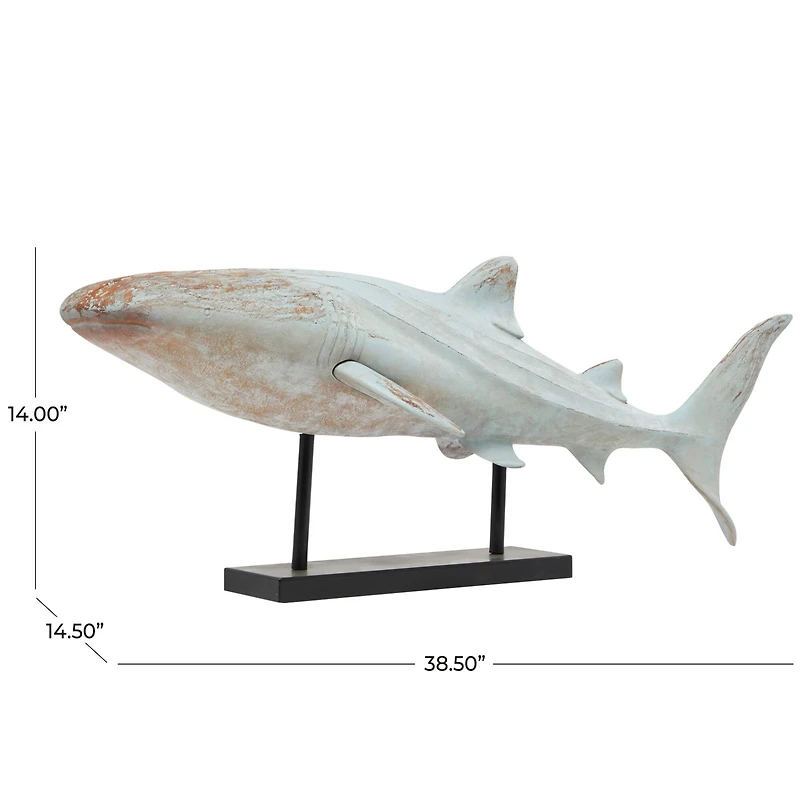 38.5" Distressed Polystone Coastal Whale Shark Décor
