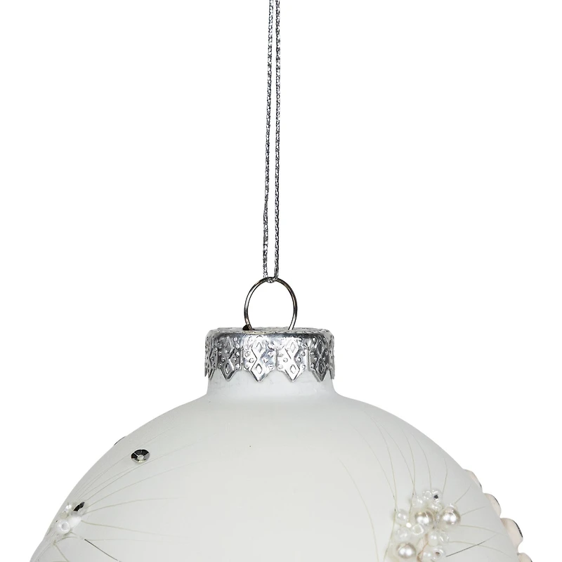 3.5" White & Silver Leaves Glass Onion Ornament