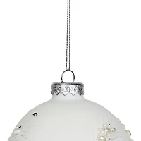 3.5" White & Silver Leaves Glass Onion Ornament