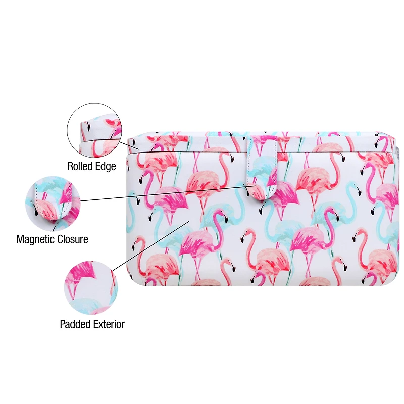SINGER® Large Flamingo Print Sewing Basket with Matching Pouch Sew Kit