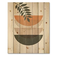 Designart - Abstract Geometrical Sun and Moon With Leaf II - Modern Print on Natural Pine Wood