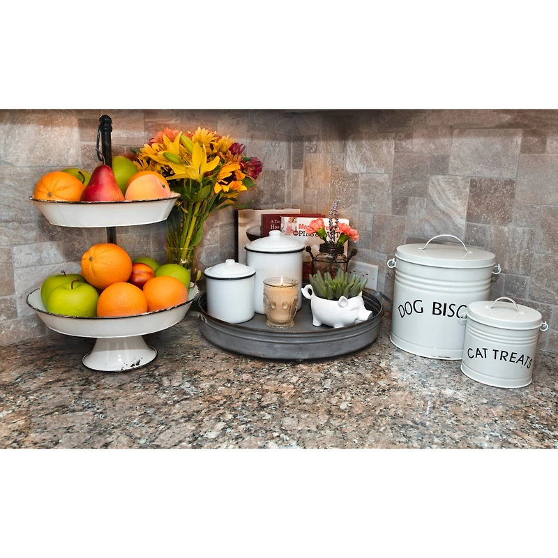 Hello Honey® 17" White Distressed 2-Tier Enameled Metal Tray