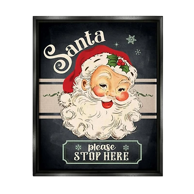 Stupell Industries Santa Please Stop Here Vintage Smiling Framed Floater Canvas Wall Art