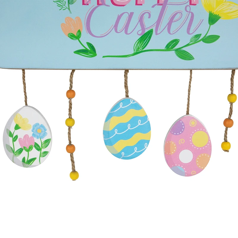 Hoppy Easter Bunny with Eggs Wooden Wall Sign