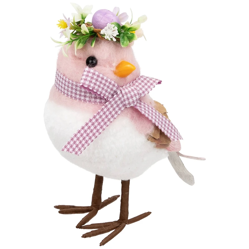 7.75" Pink Plush Bird Easter Accent with Gingham Bow
