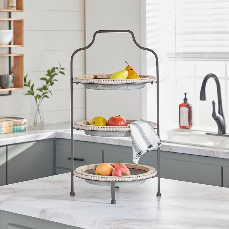 Gray Metal Farmhouse Tiered Server, 29" x 16" x 15"