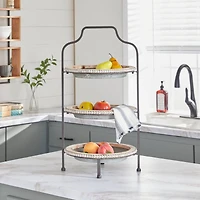 Gray Metal Farmhouse Tiered Server, 29" x 16" x 15"