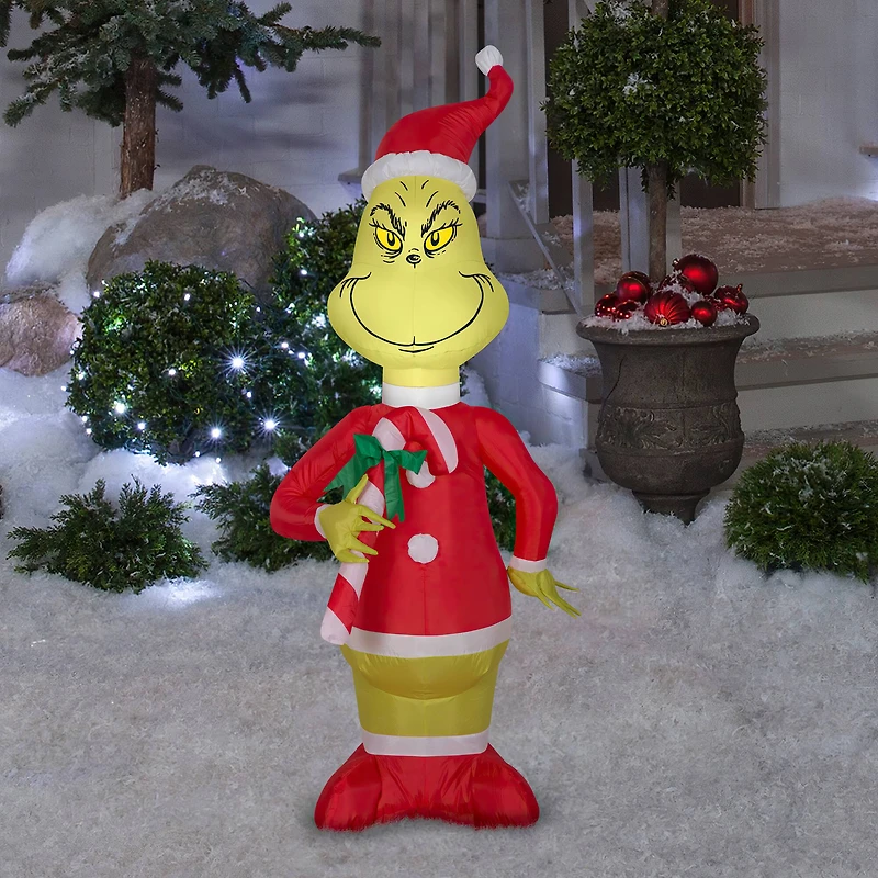 4ft. Airblown® Inflatable Grinch with Red & White Candy Cane