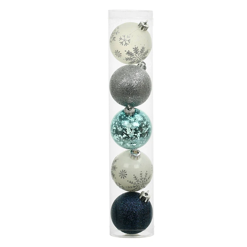 5 Pack 2.2" Blue & Silver Snowflake Shatterproof Ball Ornaments by Ashland®