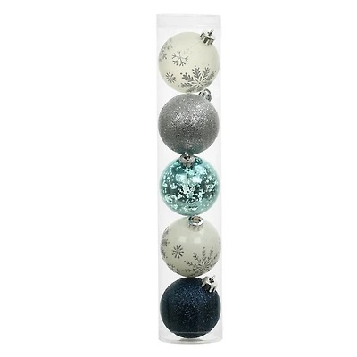 5 Pack 2.2" Blue & Silver Snowflake Shatterproof Ball Ornaments by Ashland®