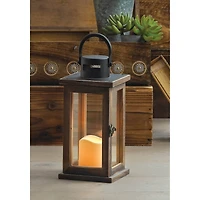 10.75" Lodge Wooden Lantern with LED Candle