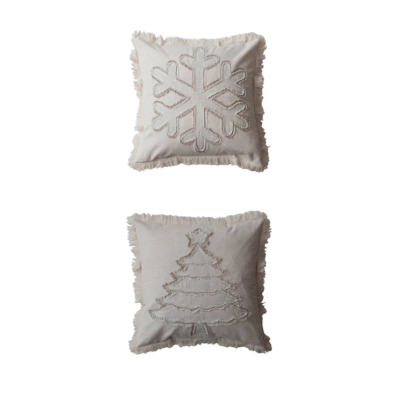 Hello Honey® White Christmas Tree & Snowflake Woven Cotton Linen Pillow Set
