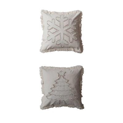 Hello Honey® White Christmas Tree & Snowflake Woven Cotton Linen Pillow Set