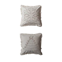 Hello Honey® White Christmas Tree & Snowflake Woven Cotton Linen Pillow Set