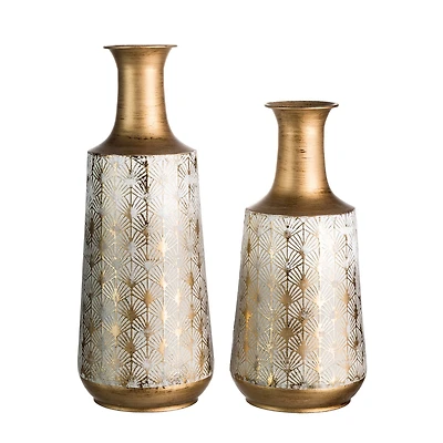 Glitzhome® Gold & White Vintage Metal Vase Set