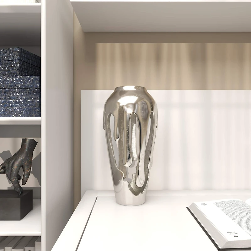 15" Silver Aluminum Melting Drip Vase