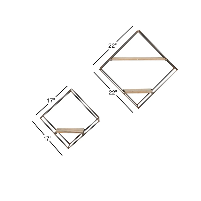 Set of 2 Black Metal Industrial Wall Shelf, 22", 17"