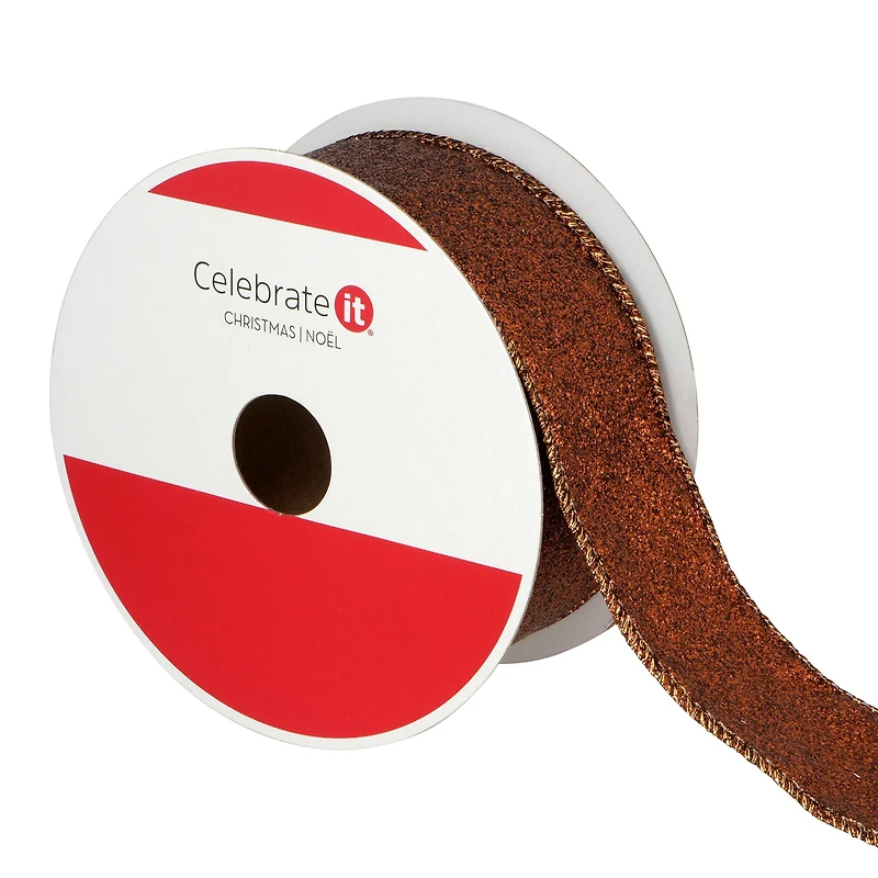 1.5" x 30ft. Brown Wired Glitter Ribbon by Celebrate It®