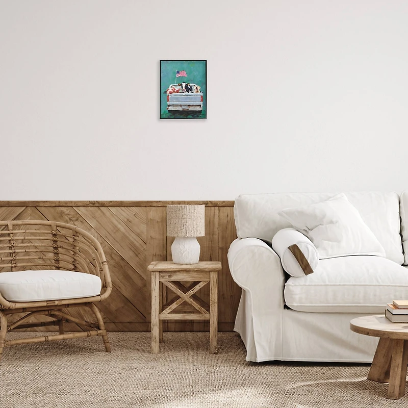 Stupell Industries Farm Animals Pickup Truck Waving American Flag Framed Giclee Art