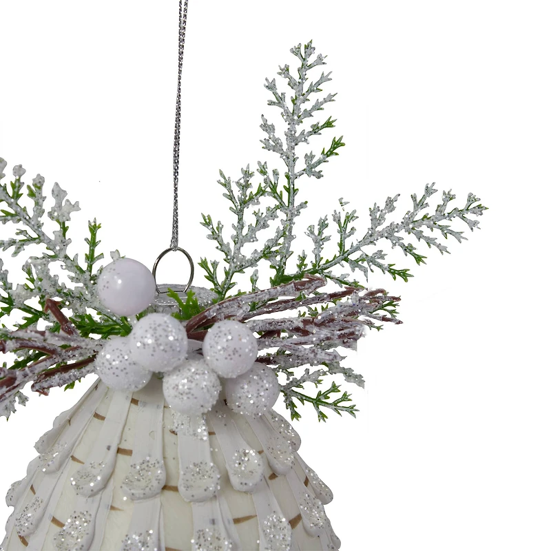5" Cedar & Berries White Finial Christmas Ornament