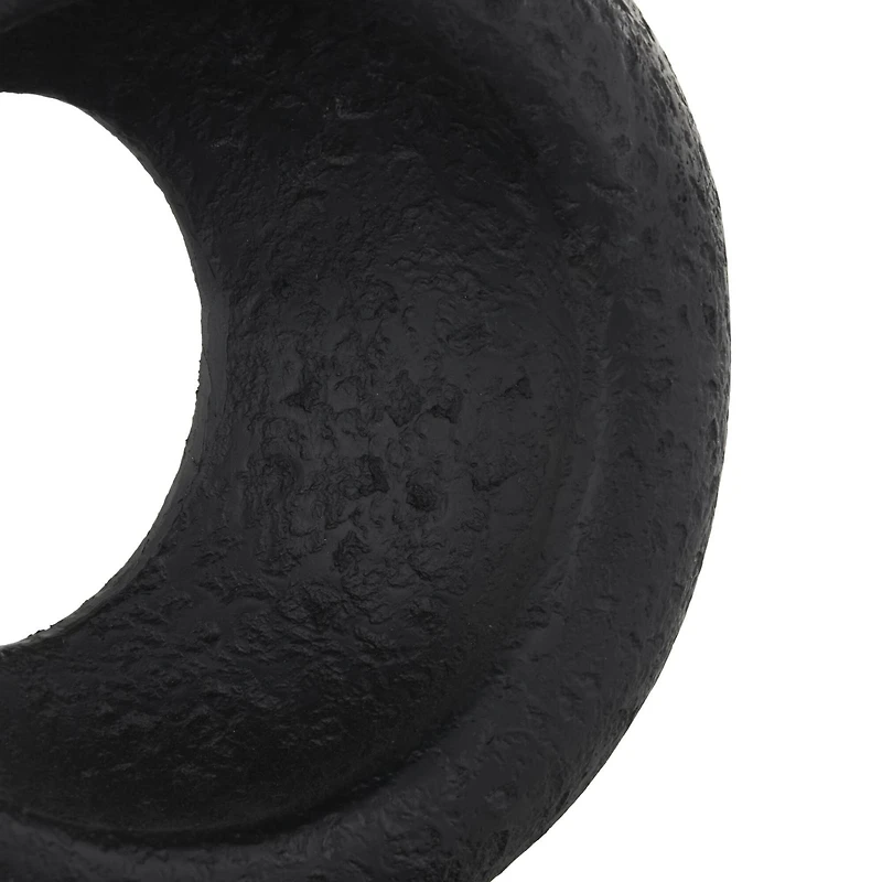 14.25" Black Polystone Geometric Textured Cutout Ring Sculpture with Block Base