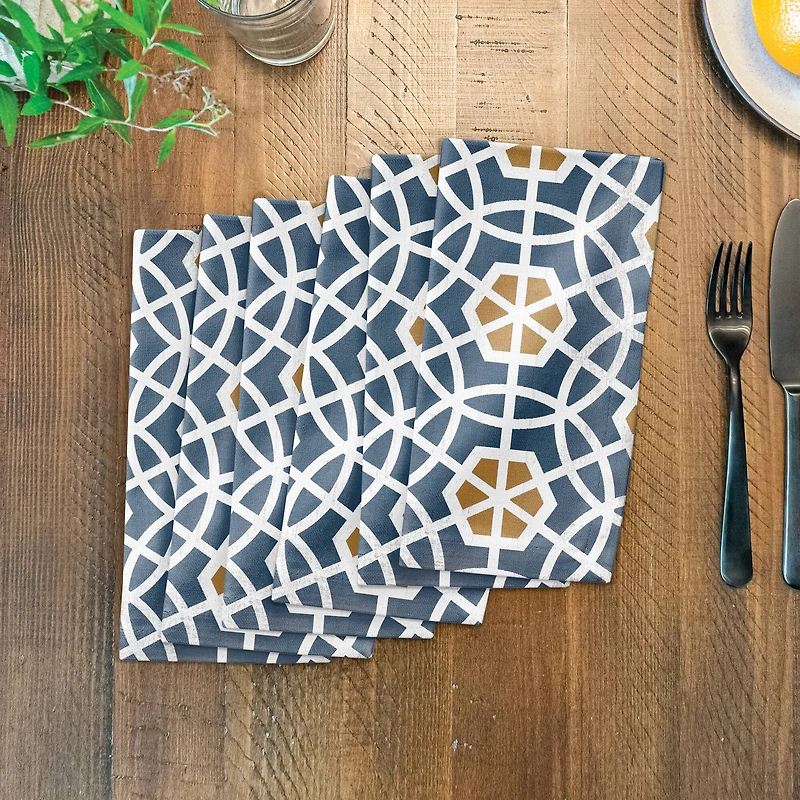 Blue and Yellow Circle Hex 10" x 10" Cotton Twill Napkin