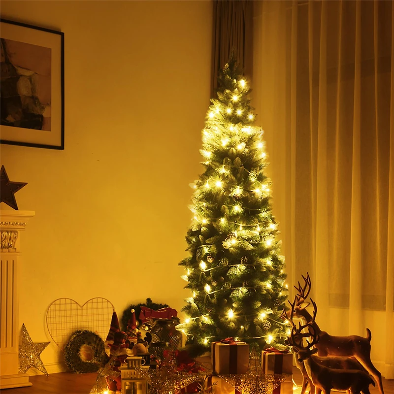 Costway 7.5ft. Snow Flocked Pencil Hinged Christmas Tree with Pinecones