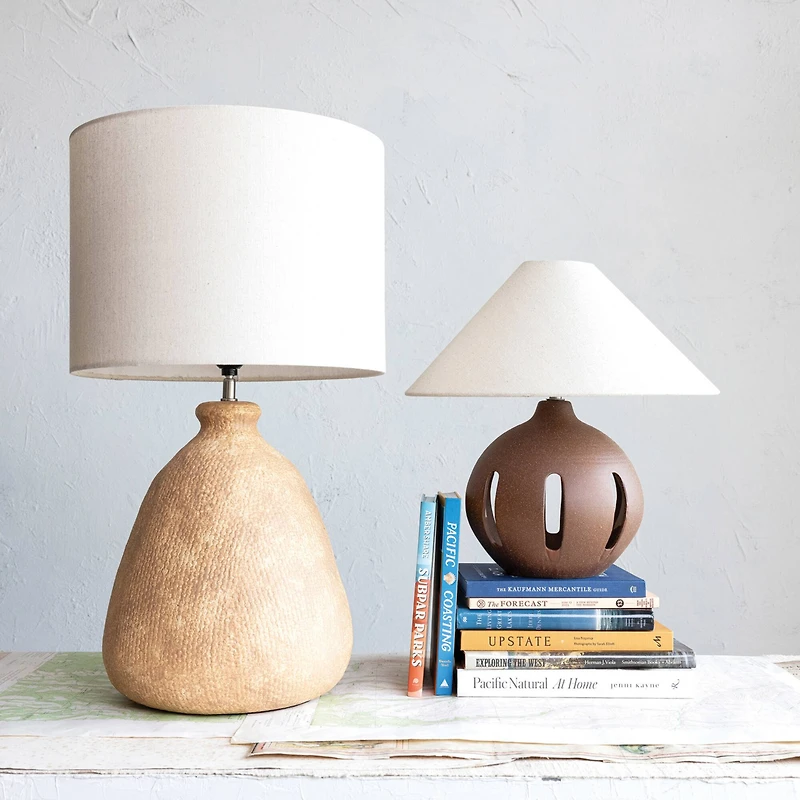 Hello Honey® 16.75" Natural Brown Cut Out Ceramic Table Lamp with Linen Shade