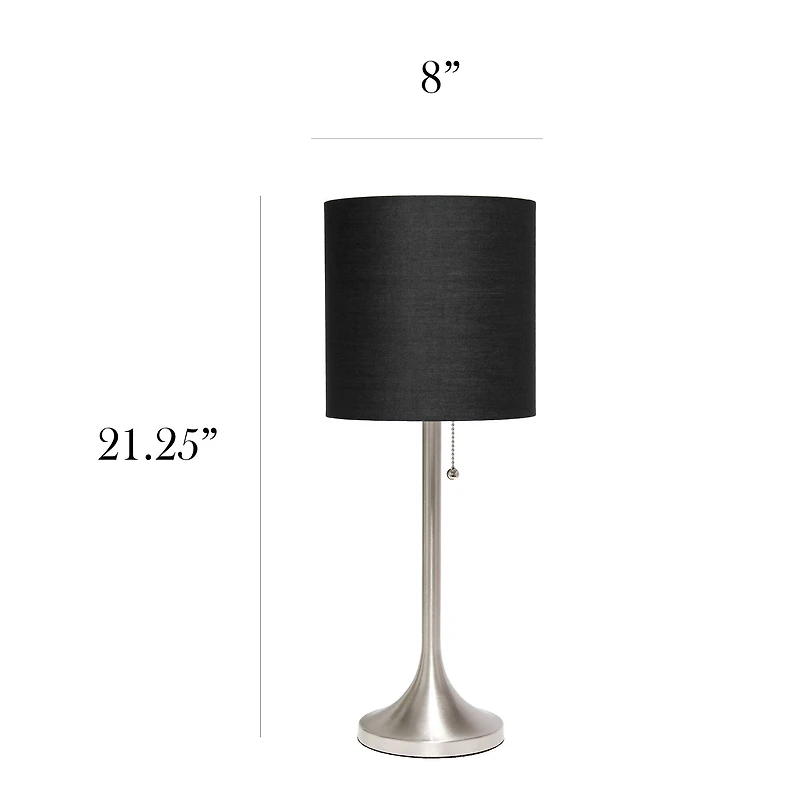 Simple Designs 21.5" Tapered Brushed Nickel Table Lamp with Fabric Drum Shade