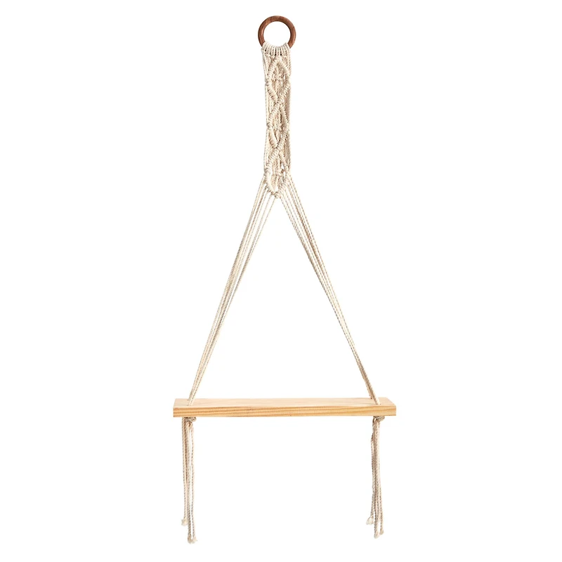 14" x 24" Handmade Macrame Wall Hanging with Wooden Shelf